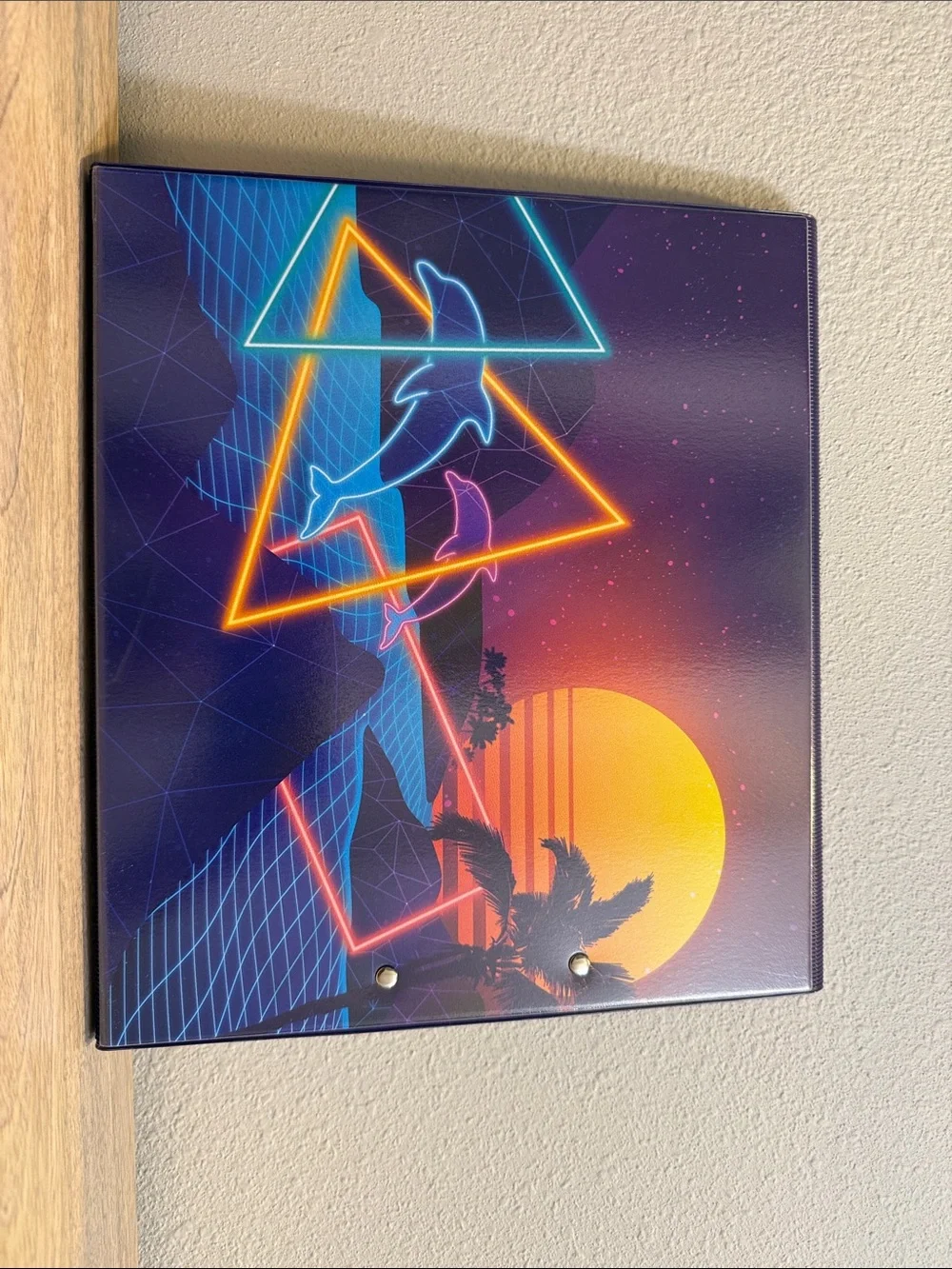 Vintage 80s Neon Dolphin Glow Sunset Trapper Keeper Portfolio Mead Binder Folder